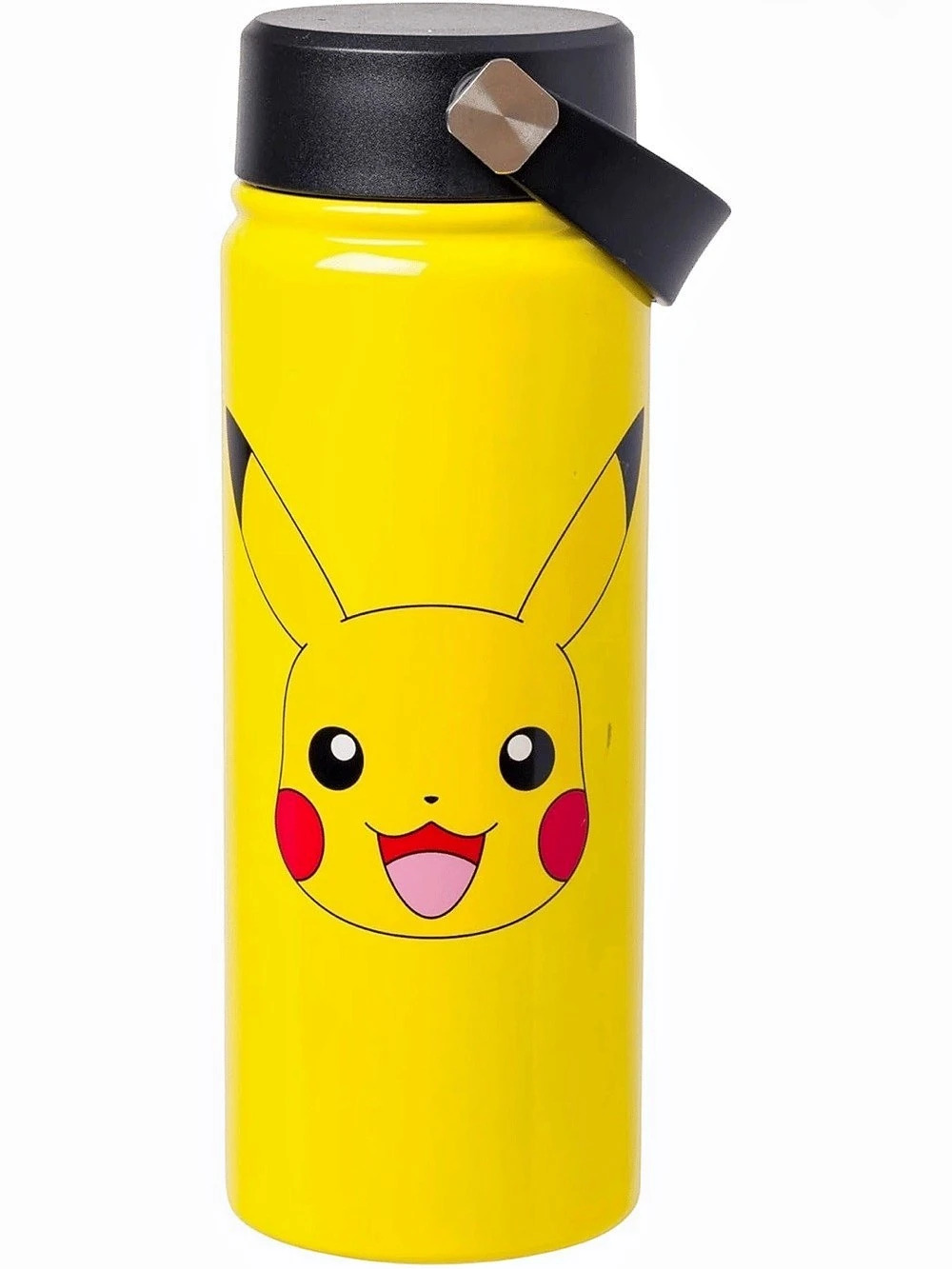 Pokémon Pikachu Yellow Water Bottle Black Lid Carry Strap - 20 oz